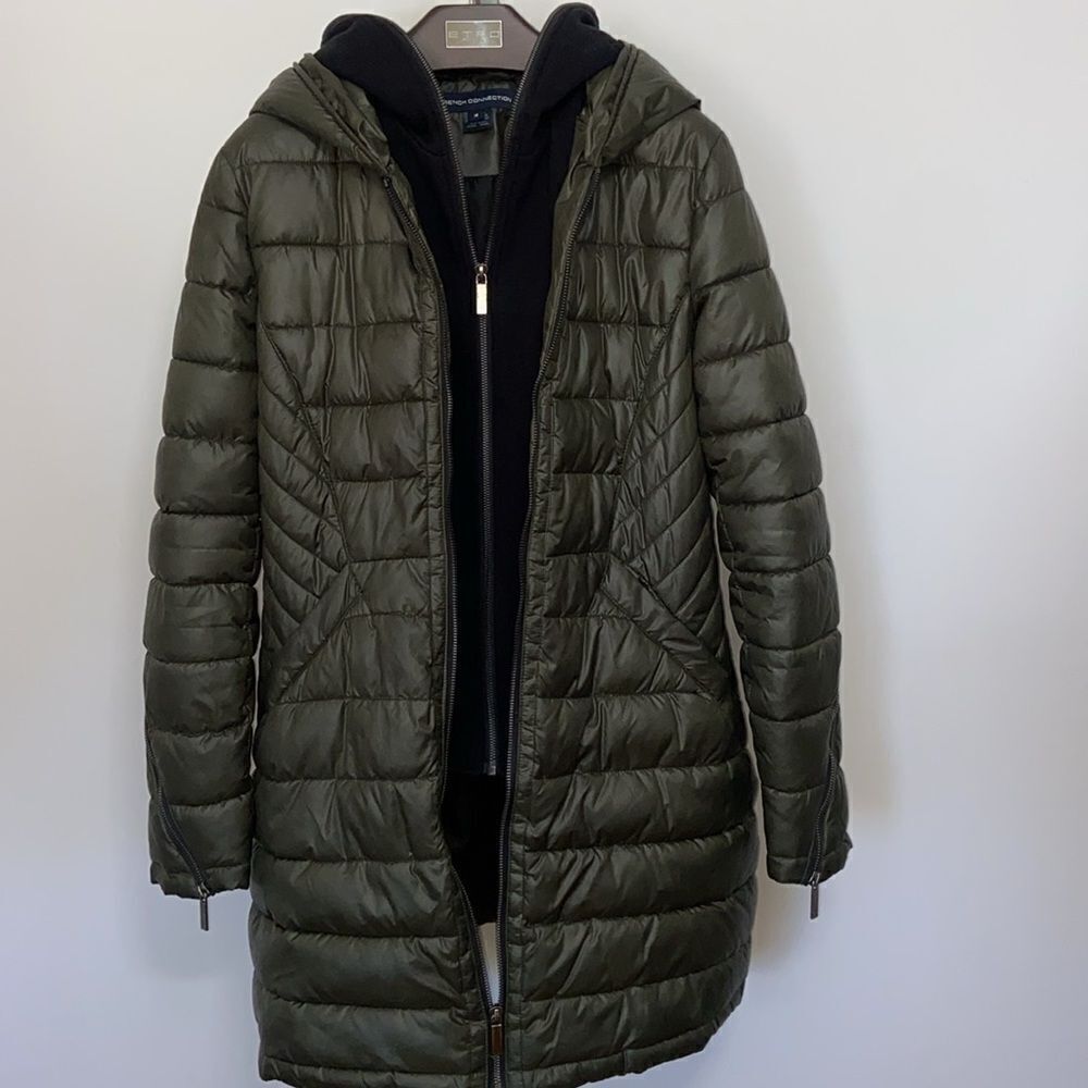 French Connection Jacket Olive Green Hoddie Lined NWOT Medium - Picture 2 of 9